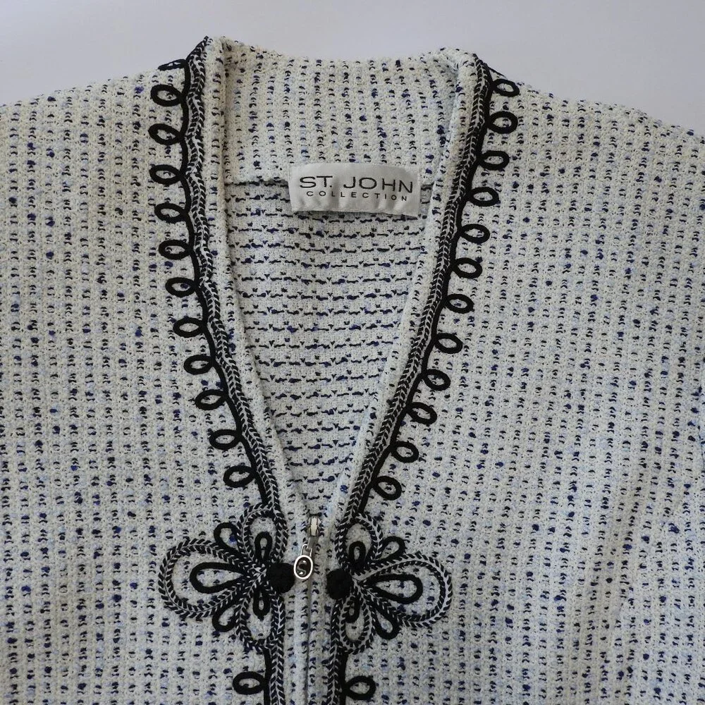 Vintage St John Collection Tweed Suit Sz 4 Made USA Navy White Black Accent - Picture 3 of 16